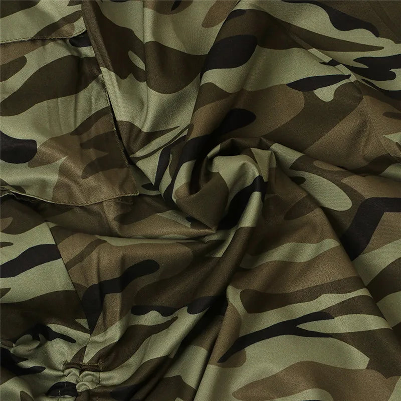 Camouflage Draw String Ruched Long Skirt