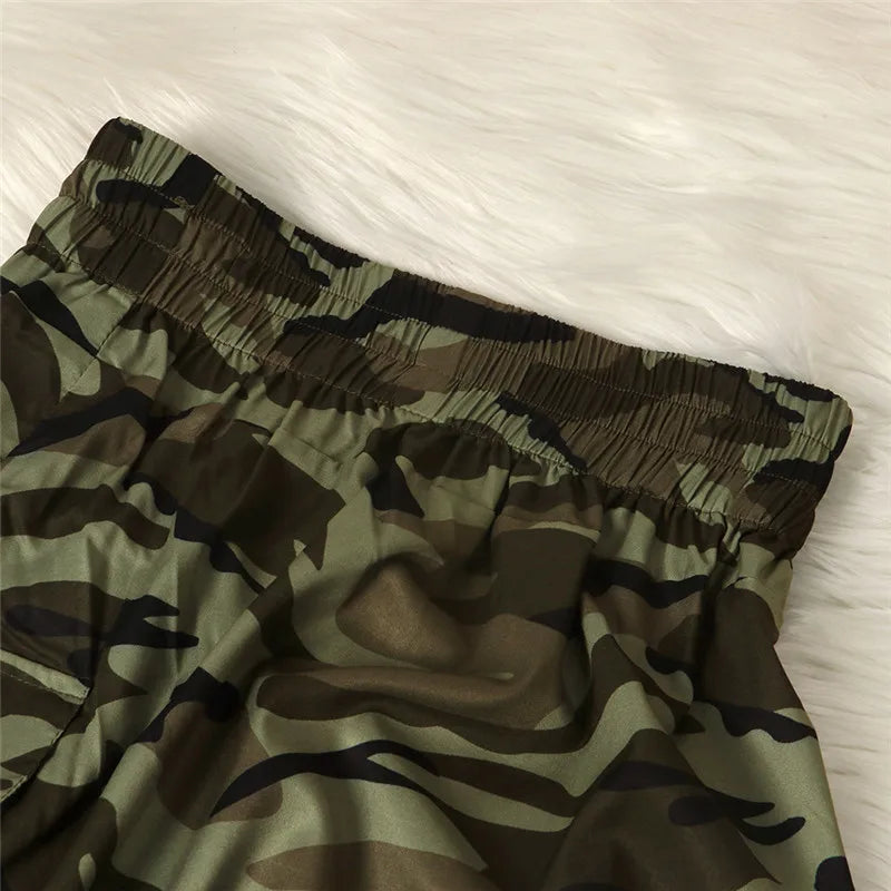 Camouflage Draw String Ruched Long Skirt