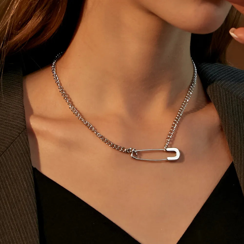 Silver Pin Chokers Necklace