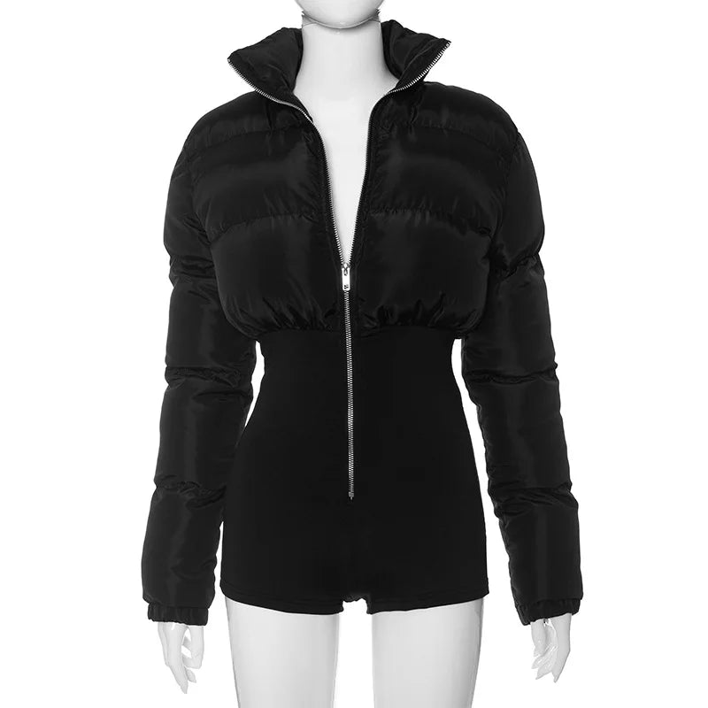 Did it Again Zip Up Puffer Jacket Romper Set