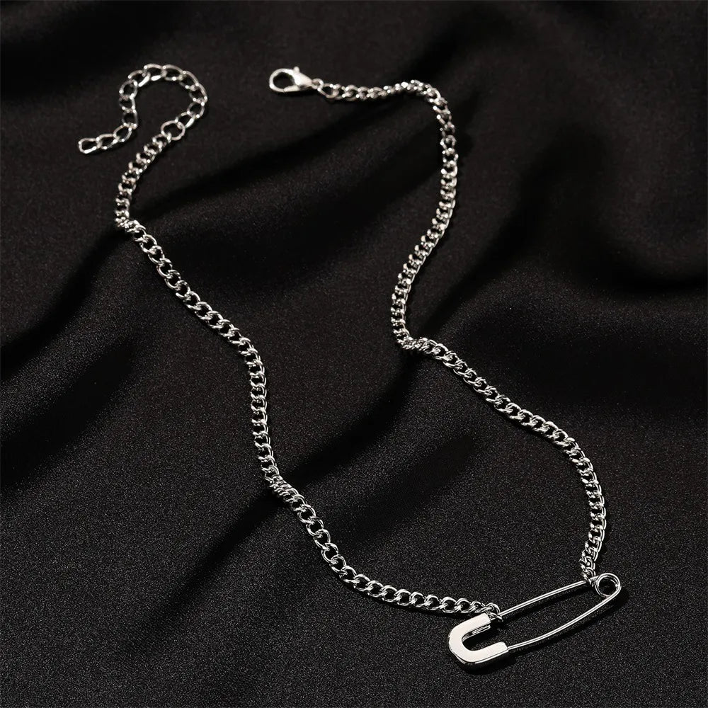 Silver Pin Chokers Necklace