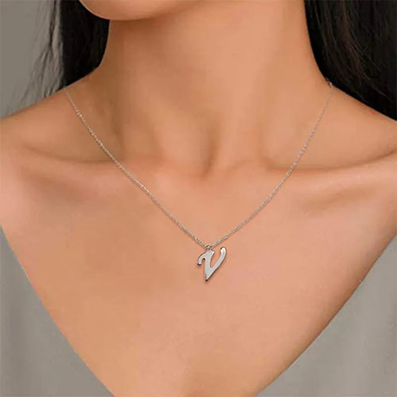 Silver Letter Pendant Necklace