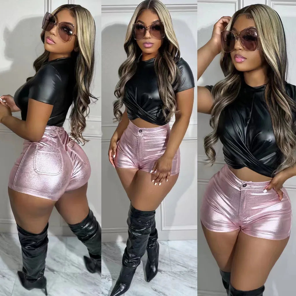 Look at me Metallic PU Leather Mini Shorts